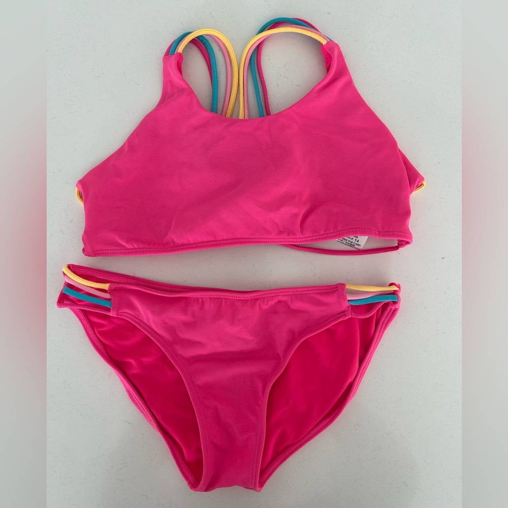 Peixoto Two piece Hot Pink Bikini w heart crochet detail